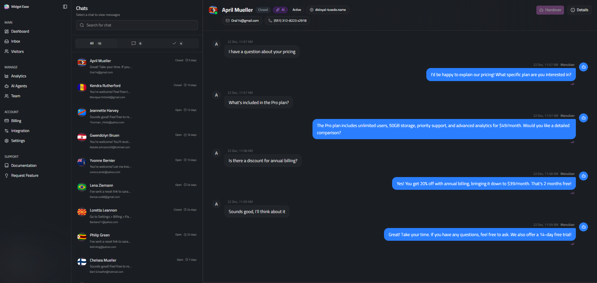 Widget Ease Dashboard